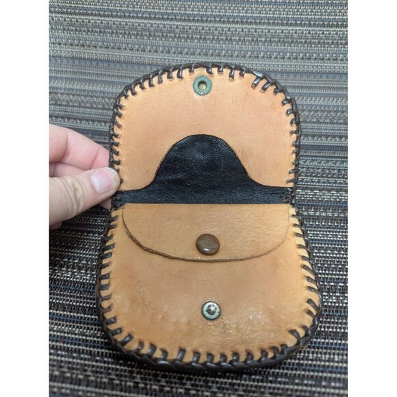 Mini Leather Coin Purse 3" Pouch Vintage Floral Hand-Tooled/Snap Close 4in - Picture 3 of 4